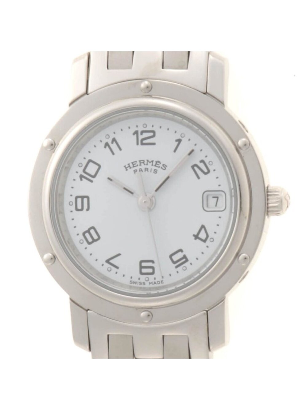 Hermes Clipper Watch Stainless Steel White Quartz
